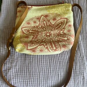 Floral Patterned Yellow and Brown Women's Bag